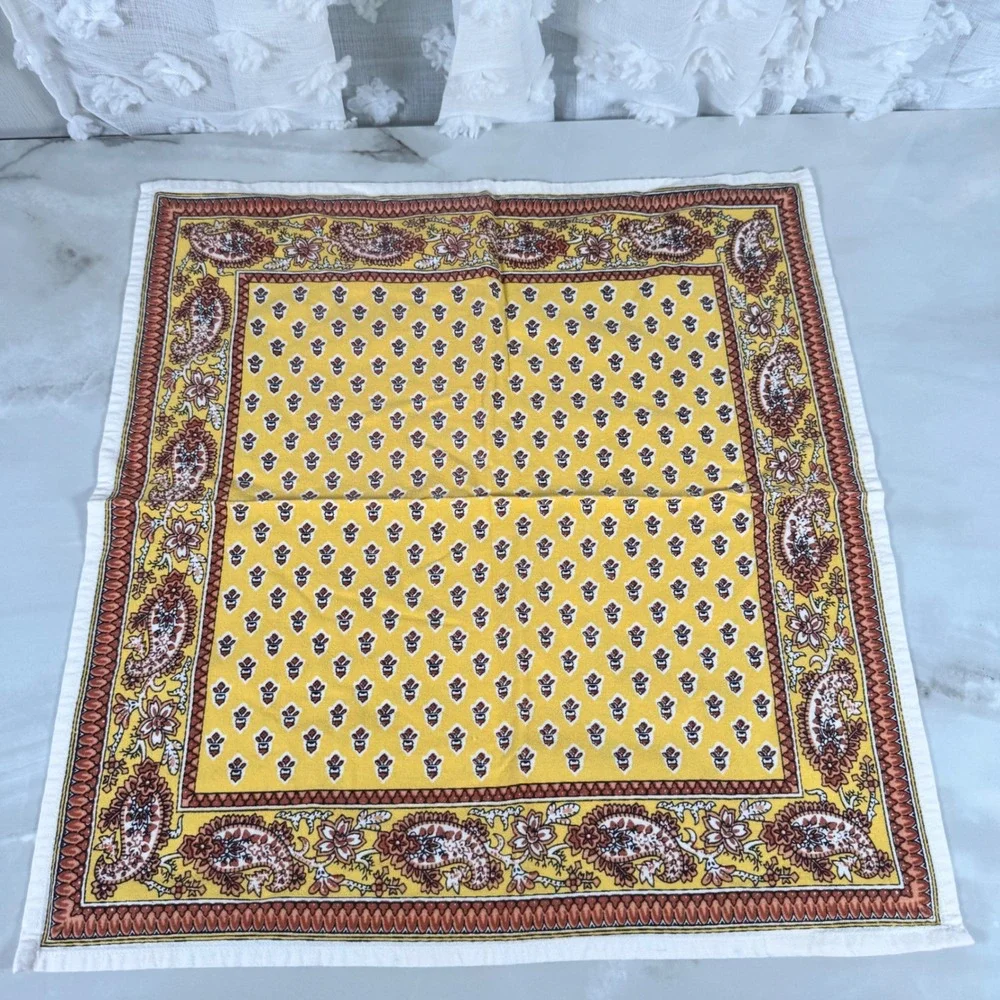 Set of 4 Vintage Williams-Sonoma Cotton Napkins Yellow Brown Paisley Boho Groovy